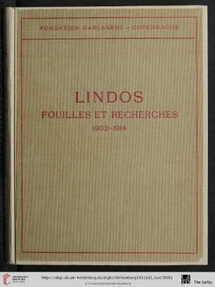 1,Texte: Lindos: fouilles et recherches 1902 - 1914 et 1952;; fouilles de l'acropole: Les petits objets