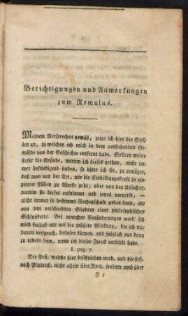 Berichtigungen und Anmerkungen zum Romulus