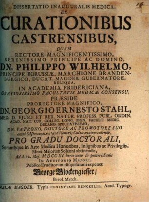 Diss. inaug. med. de curationibus castrensibus