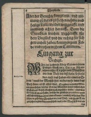 [...] Leich-Text/ welcher aus dem Propheten Esaia am LVII. v. 1. 2.