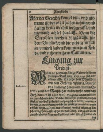 [...] Leich-Text/ welcher aus dem Propheten Esaia am LVII. v. 1. 2.