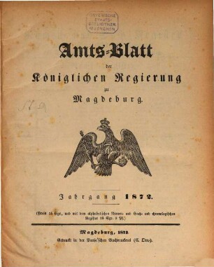 Amtsblatt der Regierung zu Magdeburg. 1872