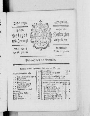45tes Stück., Ausgabe vom 10. November 1790