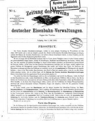 Zeitung des Vereins Deutscher Eisenbahnverwaltungen : Organ d. Vereins, [1.] 1861