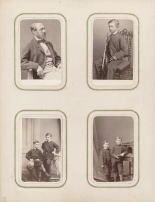 links oben: Unbekannt (Herr) rechts oben: Ernst links unten: Ernst und Alfred rechts unten: Prinz Karl Löwenstein und Prinz Fritz Löwenstein