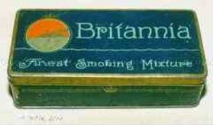 Blechdose für 100g? Tabak "Britannia Finest Smoking Mixture" (Abbildung eines Dampfers auf See im Kreis, überhöht von Krone)