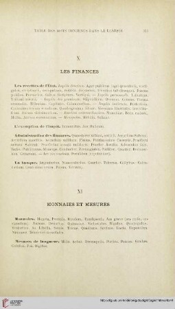 XI. Monnaies et mesures