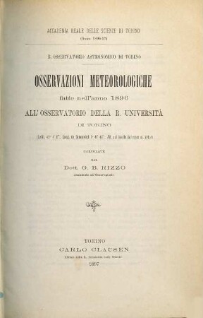 Osservazioni meteorologiche fatte all'Osservatorio della Regia Università di Torino. 1896