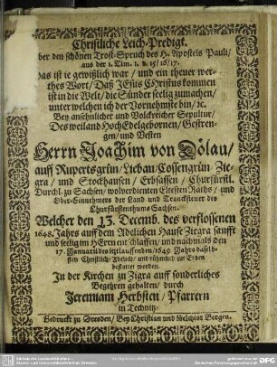 Christliche Leich-Predigt ...