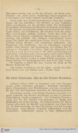 Die Abtei Reichenau fällt an das Bistum Konstanz
