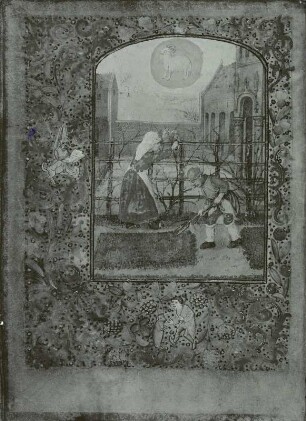 Horarium latinum (Stundenbuch), genannt Dresdner Gebetbuch : Monatsbild März, Illustration Umgraben, um 1500