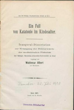 Ein Fall von Katatonie im Kindesalter
