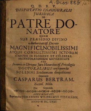 Disputatio inauguralis iuridica de patre donatore