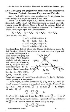 § 65. Zerlegung der projektiven Ebene und des projektiven Raumes. Projektiv-konvexe Polygone und Polyeder.