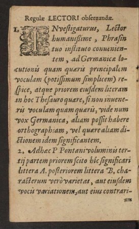 Regulae Lectori obsernandae.