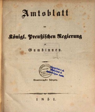 Amtsblatt des Regierungspräsidenten in Gumbinnen. 41. 1851