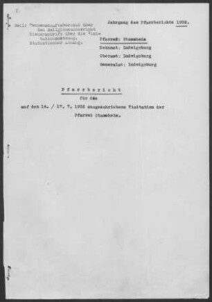 Stammheim (Stuttgart): Pfarrbericht 1932