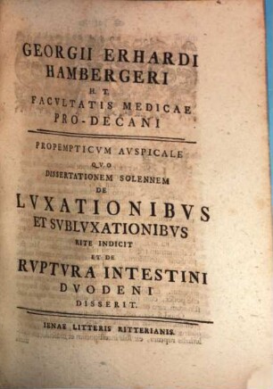 Dissertatio Inavgvralis Medico-Chirvrgica De Lvxationibvs Et Svblvxationibvs