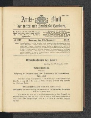 No. 310, 29. Dezember 1918
