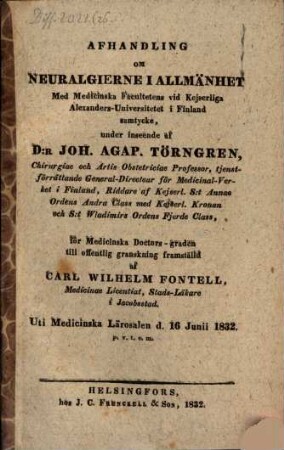 Afhandling om neuralgierne i allmänhet