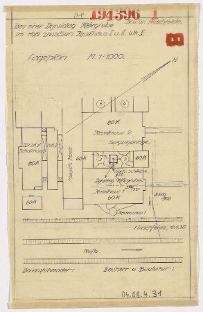 Bau einer Dywidag Klärgrube im Hofe zwischen Kesselhaus 1. u. II. (Lageplan)