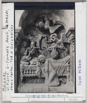 Moissac: Abteikirche St. Pierre, Südvorhalle, Gewände linke Arkade, Tod des Reichen
