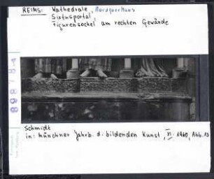 Reims, Kathedrale: Nordquerhaus, Sixtusportal, Figurensockel am rechten Gewände
