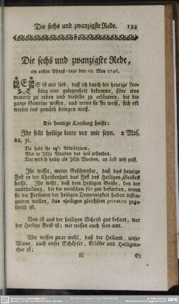 Die sechs und zwanzigste Rede, am ersten Pfingst-tage den 29. May 1746