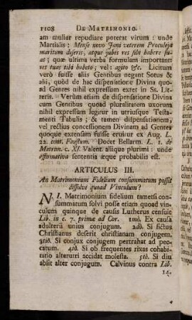 1108-1137, Articulus III. An Matrimonium Fidelium consummatum possit dissolvi quoad Vinculum?