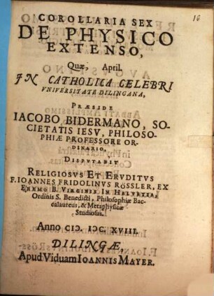 Corollaria Sex De Physico Extenso