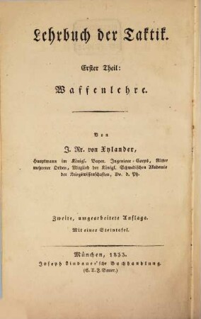 Lehrbuch der Taktik, [1]. Waffenlehre