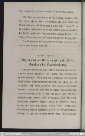 Neunter Abschnitt. Regeln über die Vorkommnisse während der Benutzung der Gasbeleuchtung.
