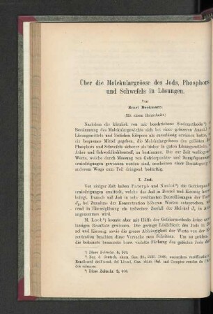 Über die Molekulargrösse des Jods, Phosphors und Schwefels in Lösungen.
