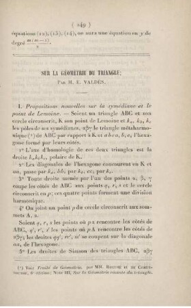 Sur la géométrie du triangle.