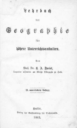 Lehrbuch der Geographie für höhere Unterrichtsanstalten