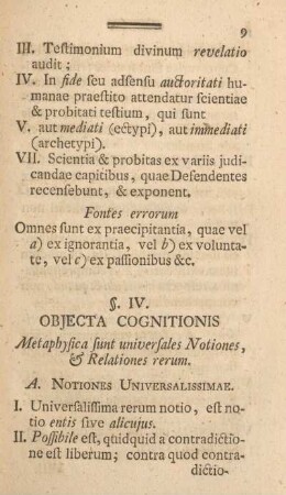 §. IV. Objecta cognitionis.