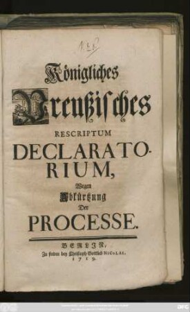 Königliches Preußisches Rescriptum Declaratorium, Wegen Abkürtzung Der Processe