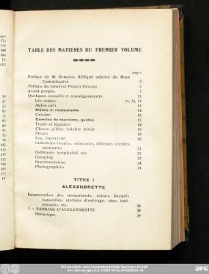 Table Des Matières Du Premier Volume