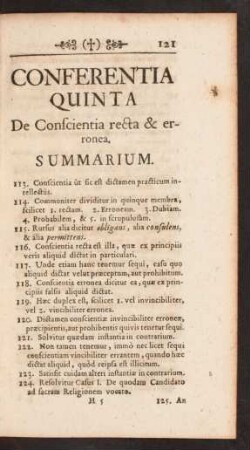 Conferentia Quinta. De Conscientia recta & erronea