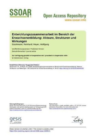 Entwicklungszusammenarbeit im Bereich der Erwachsenenbildung: Akteure, Strukturen und Wirkungen