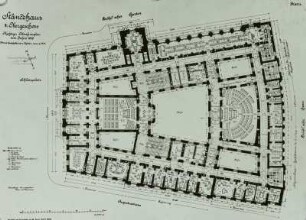 Dresden, Ständehaus, Grundriss des 2. Obergeschosses mit Bezeichnungen, Feder, Tusche, 1908