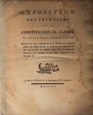 Exposition des principes sur la constitution du Clergé