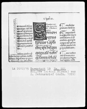 Epistulae canonicae et actus apostolorum cum glossia ordinaria — Initiale S(ymon), Folio 28verso