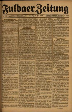 Erste Ausgabe vom Samstag, den 17. Juli 1920.