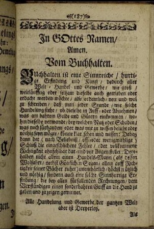 In Gottes Namen/ Amen. Vom Buchhalten.