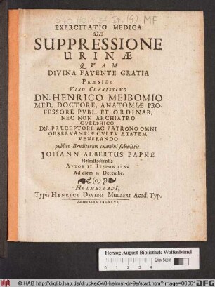 Exercitatio Medica De Suppressione Urinae