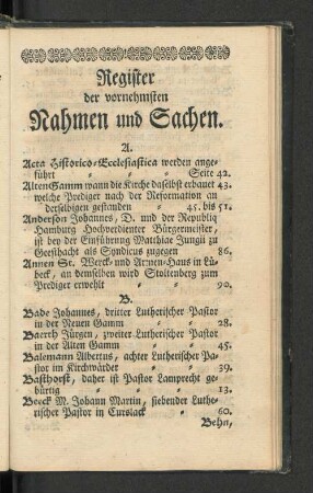 Register der vornehmsten Nahmen und Sachen.