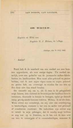 68e brief. Kapitein de Witte aan Kapitein H. J. Heimes, te 's Hage