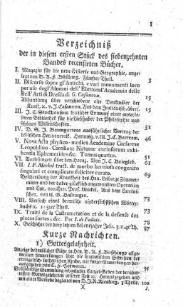 Verzeichniß der in diesem ersten Stück des siebenzehnten Bandes recensirten Bücher.