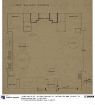 Darmstadt, Wohnhaus Olbrich, Erdgeschoss, Halle, Grunsdriss mit Möblierungsplan